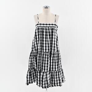 OPT Dress Size S Barbie Doll Sleeveless Straight Neck Mini Black White Gingham‎